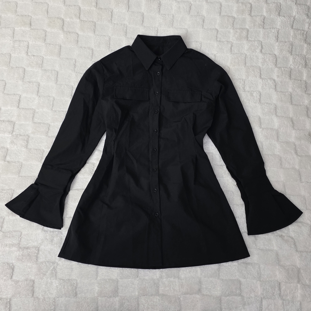 Button Up Dress Shirt With Flared Sleeves Black Size Small BNWOT